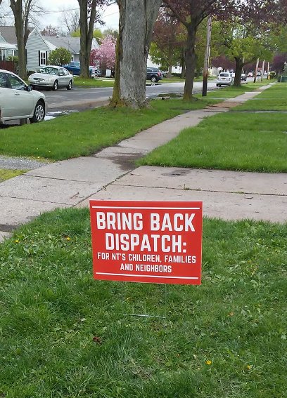 NT_PBA's tweet photo. NT residents are joining the call to #BringBackDispatch. Lawn signs sprouting all over town. Pls share your photos on FB, InstaG or Twitter https://t.co/ODc0pW0XpJ