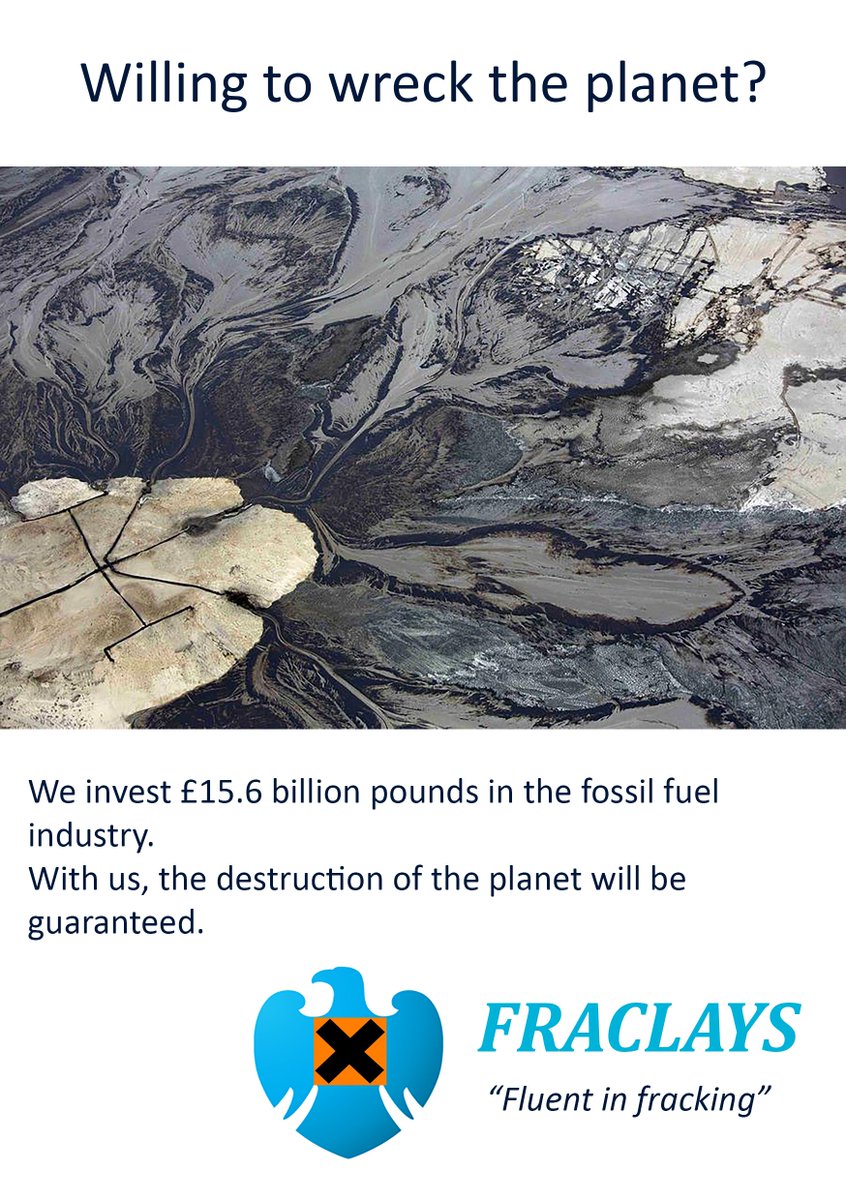 nclpeopleplanet's tweet photo. @Barclays @BarclaysUK You might need some rebranding for your information leaflets? #fossilfree #StopBarclaysFracking #FrackOff https://t.co/iB2cObKesu