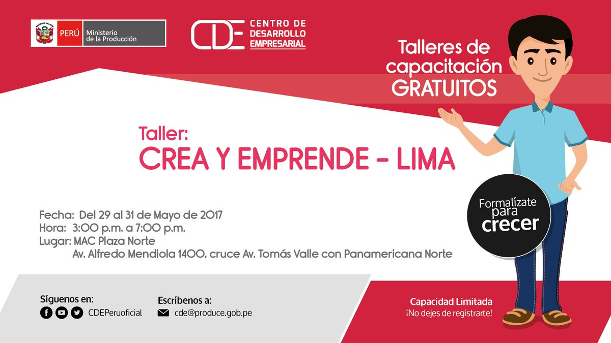CDEPeruoficial's tweet photo. #Taller #Gratis Crea y Emprende en #Lima. ¡Inscríbete ya!
https://t.co/Pg1f7zgJ81
#CDE https://t.co/gw6pcOewTf