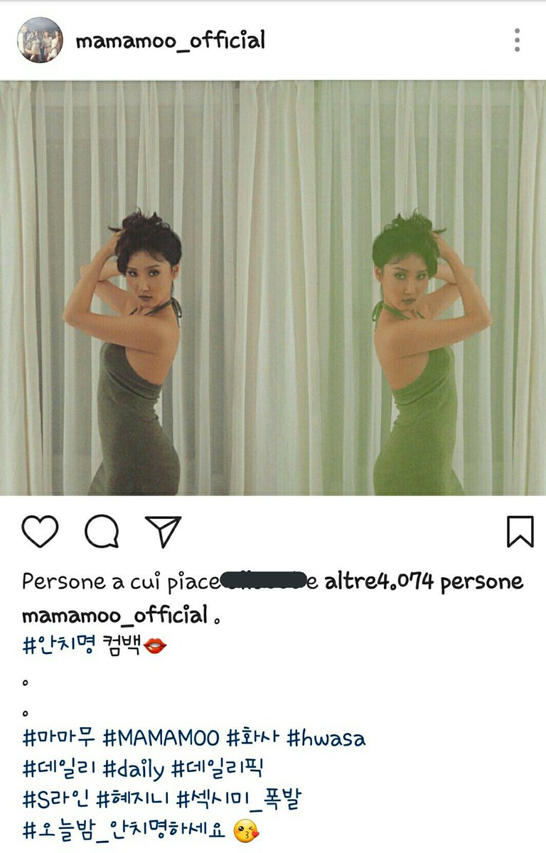 MoomooITALIA's tweet photo. [170510 #HWASA INSTAGRAM]
#Ahnfatal comeback👄

#MAMAMOO https://t.co/teFabCZt0l
