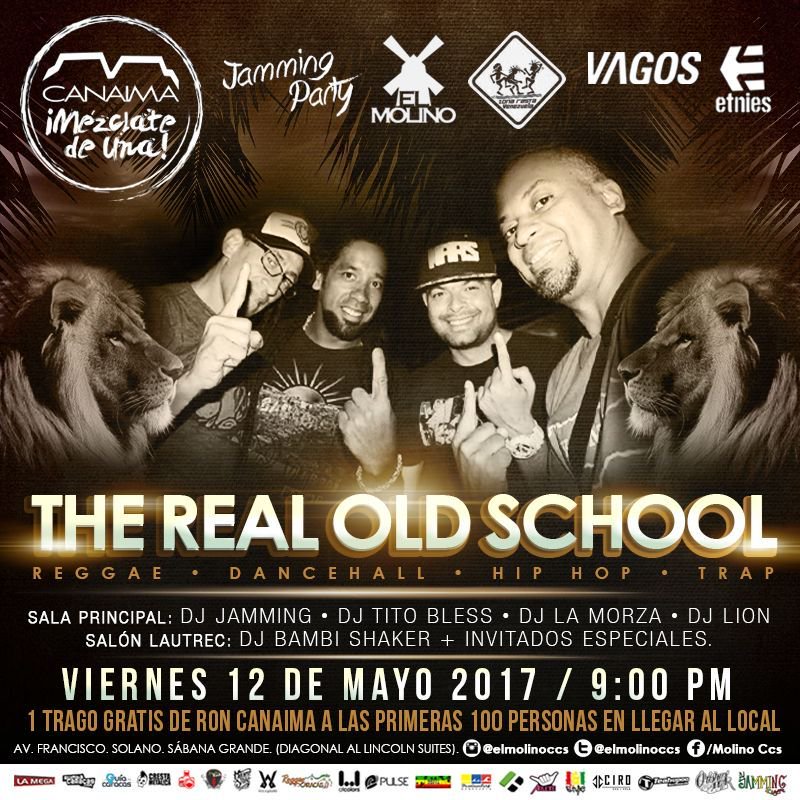 ElMolinoCcs's tweet photo. Este viernes #12mayo vuelve la #JammingParty acompañada de @larealoldschool. 1 trago GRATIS de @roncanaima a los 1eros 100 en llegar al bar https://t.co/zdxk5KBfj8