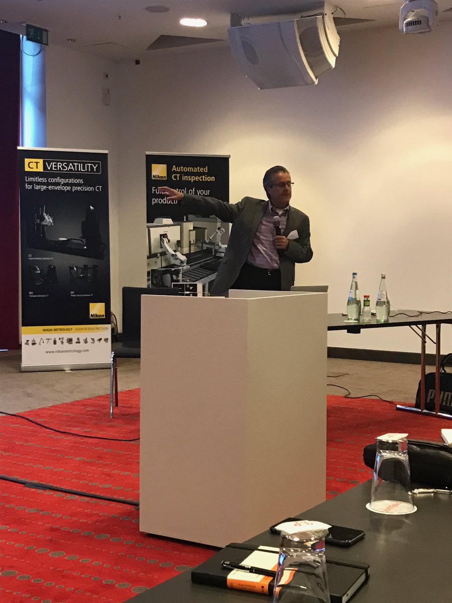 AvonixImaging's tweet photo. Jeff Diehm presenting on large-format #CTsystems at the #NikonMetrology 7th Annual International Resellers meeting in Stuttgart, Germany. https://t.co/r3LC9H5aNG