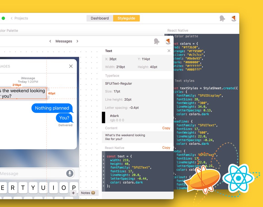 zeplin's tweet image. Zeplin now generates React Native code snippets on iOS and Android projects - from layers, colors and text styles! ✏️⚛️