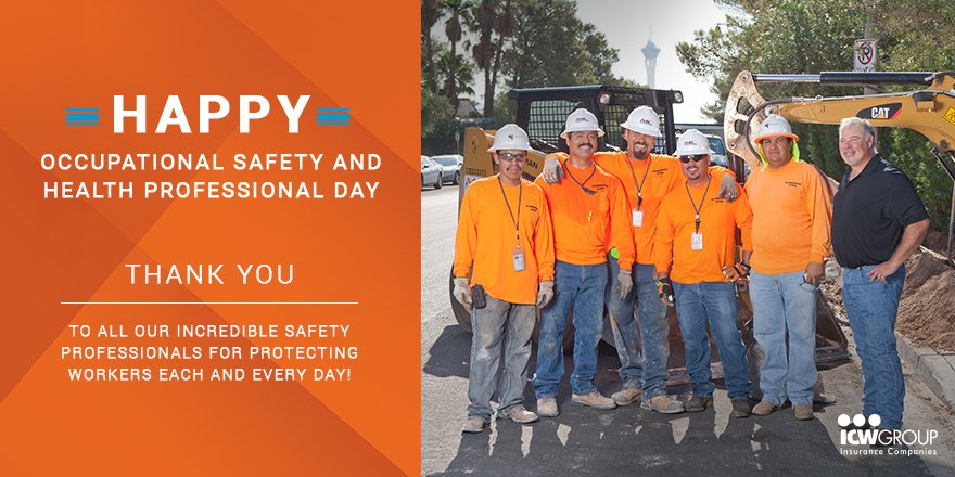 ICWGroup's tweet photo. Happy Occupational Safety and Health Professional Day! Thank you to all our safety pros for keeping employees safe! #OSHPDay https://t.co/Xrrep8OZzh