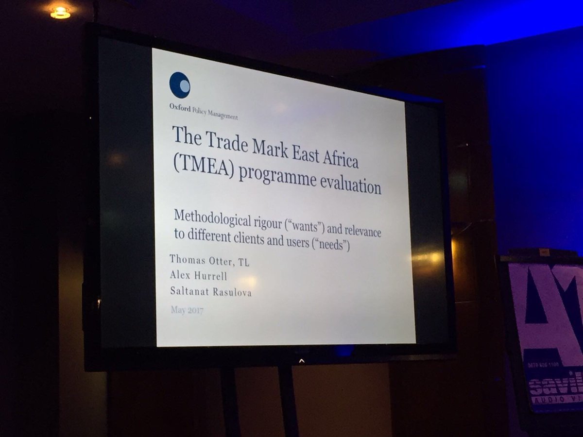 OPMglobal's tweet photo. More from #UKEval2017: @arhurrell, Saltanat Rasulova and Thomas Otter present on Trade Mark East Africa (TMEA) programme evaluation https://t.co/d3oXOYhHem
