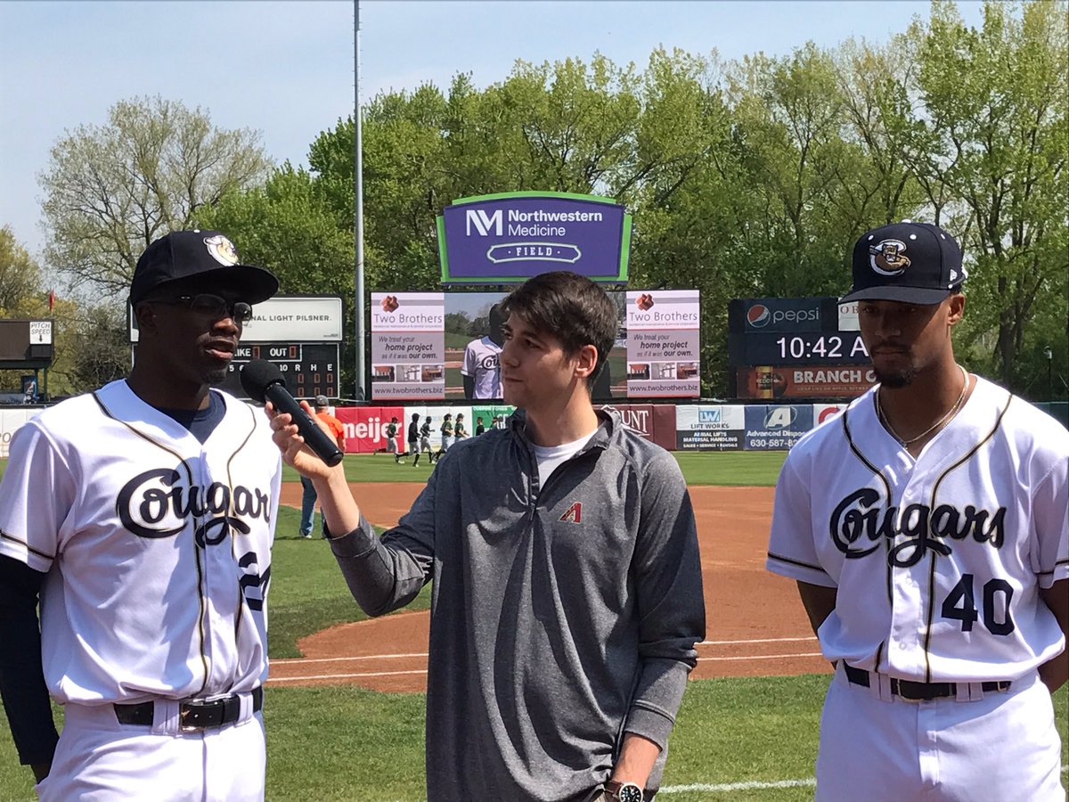KCCougars's tweet image. Before today&apos;s game @Marcus_Wilson8 and @dup_thereitis we&apos;re recognized as player and pitcher of the month presented by @TwoBrothersBiz.
