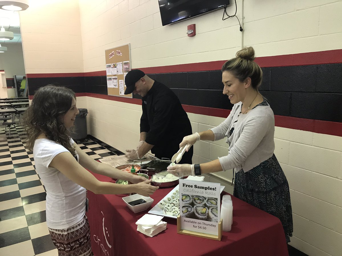 angehensley's tweet photo. Sushi taste test at Patton High today by Chartwells #ignitelearningbcps https://t.co/P9qNU27giN