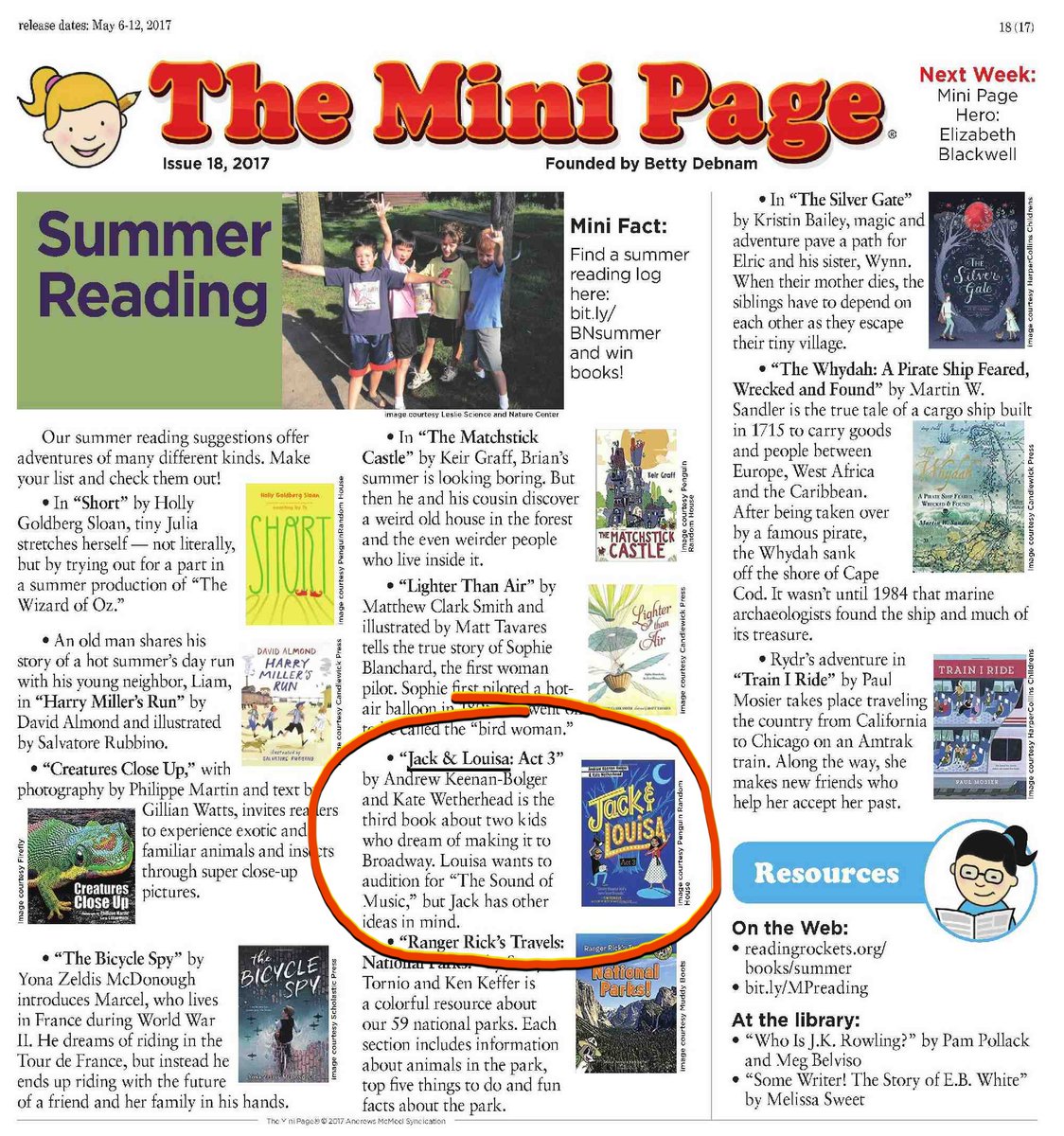 'The Mini Page,' a nationally syndicated kids book column, has included #JackAndLouisa: ACT 3 in their summer reading round up!