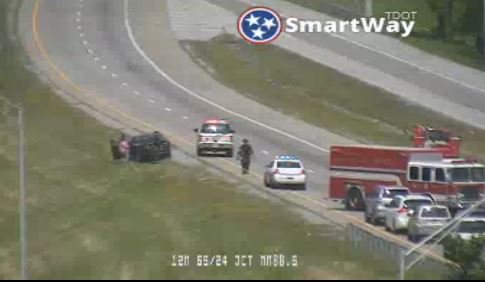 WSMV's tweet photo. 4WARN Traffic: Ramp from I-65 North to I-24 East north of town blocked due to crash. Est. clear time is 12:30 p.m. https://t.co/K3UhAo7c5R