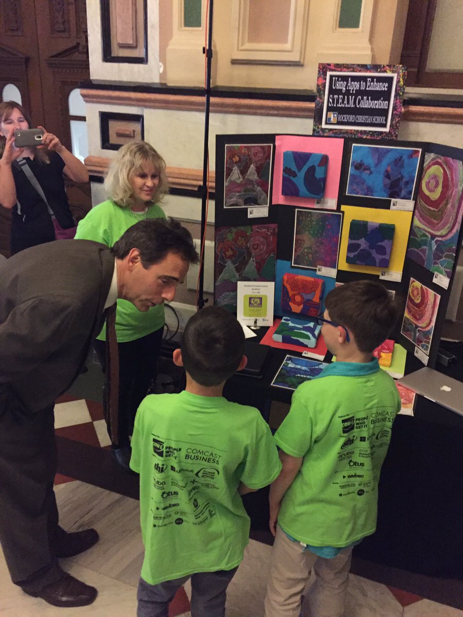 PrincessIllini's tweet photo. Thank you Senator @SteveStadelman for the taking time to stop by @RockfordC 's #STEAM collaboration booth at #ILTECH2017 ! #ICE https://t.co/q2kGtgrDht