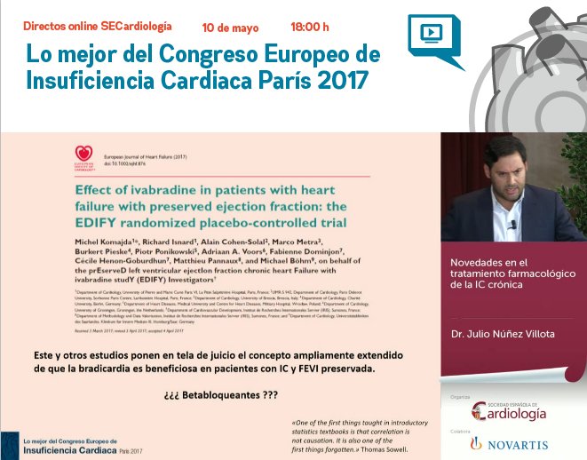 secardiologia's tweet photo. "Ivabradina en IC y FEVI preservada: siguen los fracasos", según @yulnunezvill
#postIC17
Sigue su ponencia en https://t.co/Z8TC2Ib5HY https://t.co/ynY7xeROL2