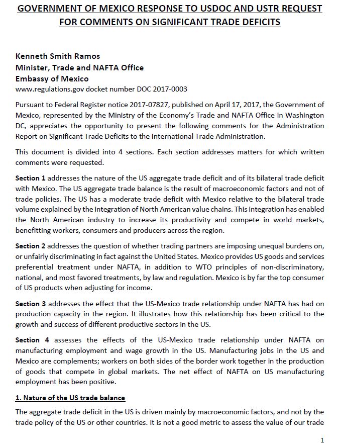 MxUSTrade's tweet photo. Government of Mexico presents written comments regarding Administration Report on Significant Trade deficits.https://t.co/yJRR9JNQwZ  #NAFTA https://t.co/4Hq7OxKqEG