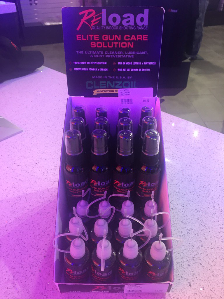 reloadgunrange's tweet photo. Come by and get your Reload label #Clenzoil Elite Gun Care Solution products exclusively at #reloadguns https://t.co/6sLN7m4x8K