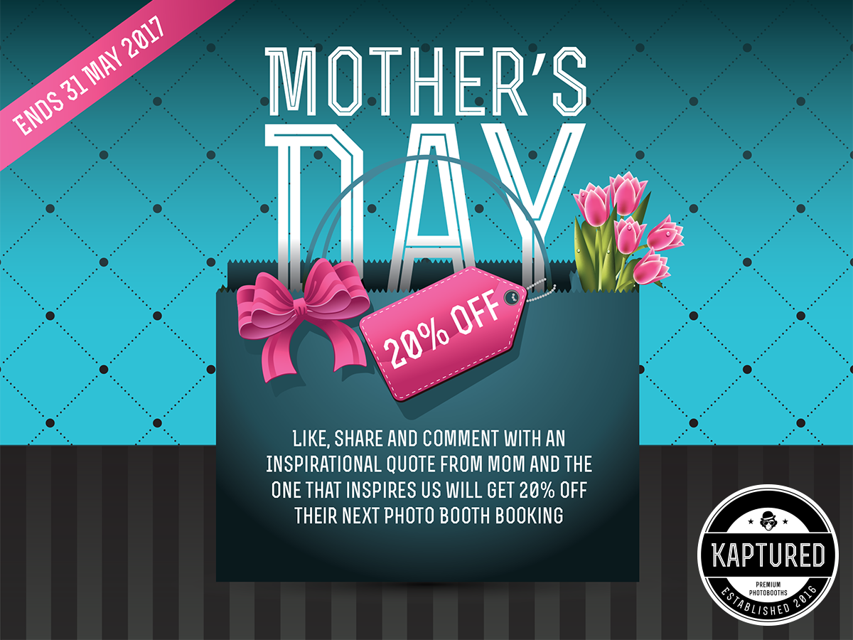 Kaptured_PB's tweet photo. Competition Time
1 Follow us
2 Retweet this post
3 Comment with an Inspritaional Quote from Mom
You could be a winner
#CapeTown #photobooth https://t.co/07EOE1FVKT