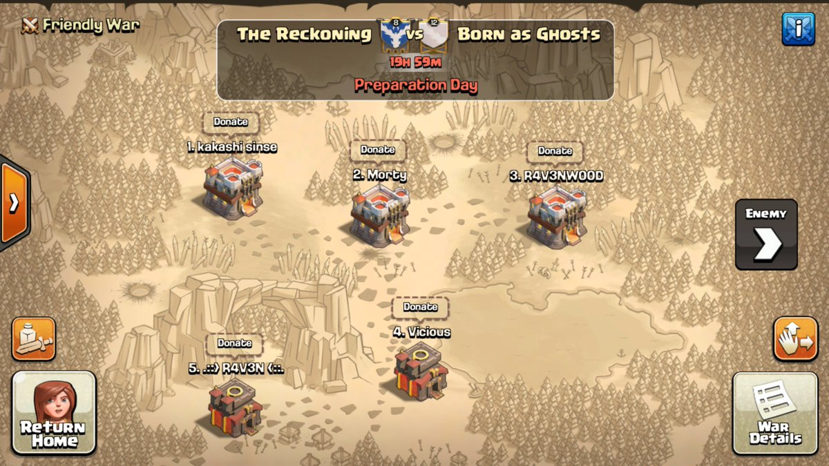 Looks like a fun war lined up against <a href="/BaG_Clash/">Born As Ghosts</a> 🍻🍻🍻 we are definitely looking forward to this one!! Good luck to you guys!! #ClashOfClans