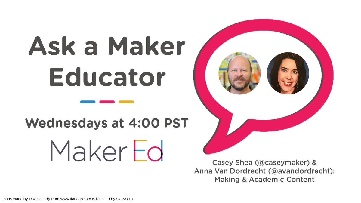 MakerEdOrg's tweet image. Join us for #AskAMakerEducator today at 4pm PT! Submit your Qs for @caseymaker &amp;amp; @avandordrecht here: bit.ly/2qUlQKI #makered