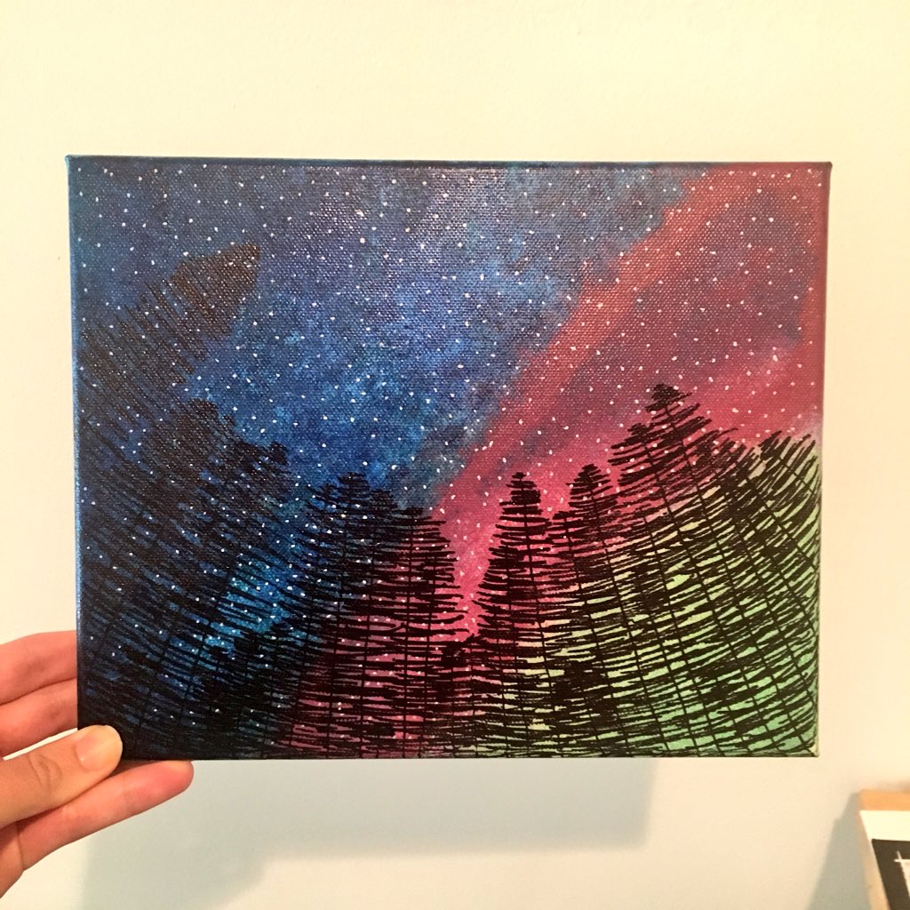ESeas_SciArt's tweet photo. @IAmSciArt This was originally a sea ice painting, but I couldn't get ice how I wanted it so I painted pink/green over it & added trees #SciArtFail https://t.co/C9MoR4Djdj