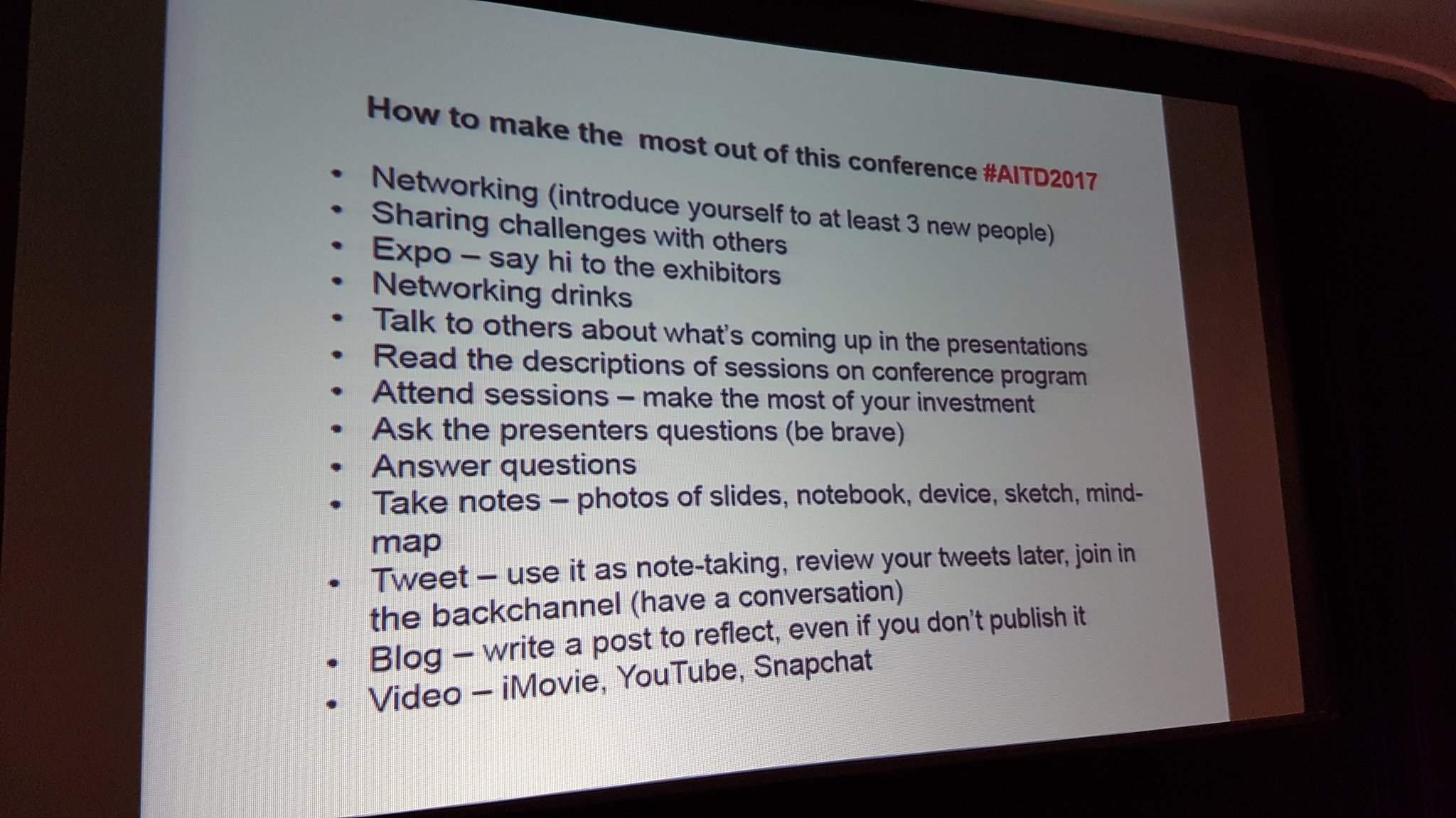 Crowdsourced tips for how to make the most out of this conference.