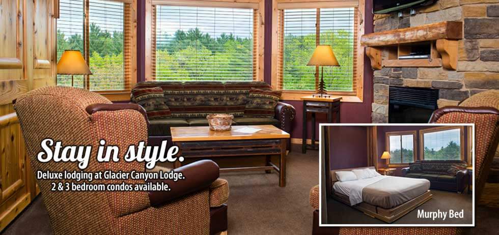 Vacation Condos at Glacier Canyon in Wisconsin Dells.
PRESIDENTIAL and DELUXE suites include water park passes! facebook.com/wisconsindells…