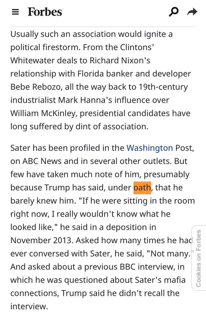 This is going to involve an org called Bayrock, and this guy you'll be hearing about, Felix Sater. Read the highlit part where Trump lies.