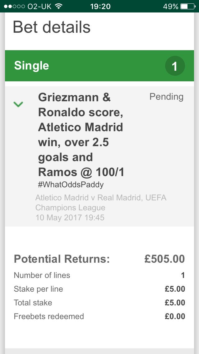AdamRoom's tweet photo. I've put this bet on but not sure what Ramos has got to do 😂😂 https://t.co/9R8ridirXd