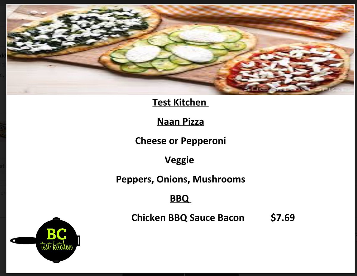 BC_Dining's tweet photo. De-stress from finals with #BCTestKitchen Naan pizza for dinner tonight at Hillside! 🍕 https://t.co/XxtRN0wyDE