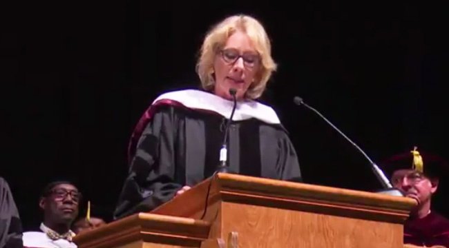 UPROXX's tweet photo. Betsy DeVos booed while giving commencement speech at historically black college https://t.co/2yuyeSg4yj https://t.co/x9IEsMTP7d