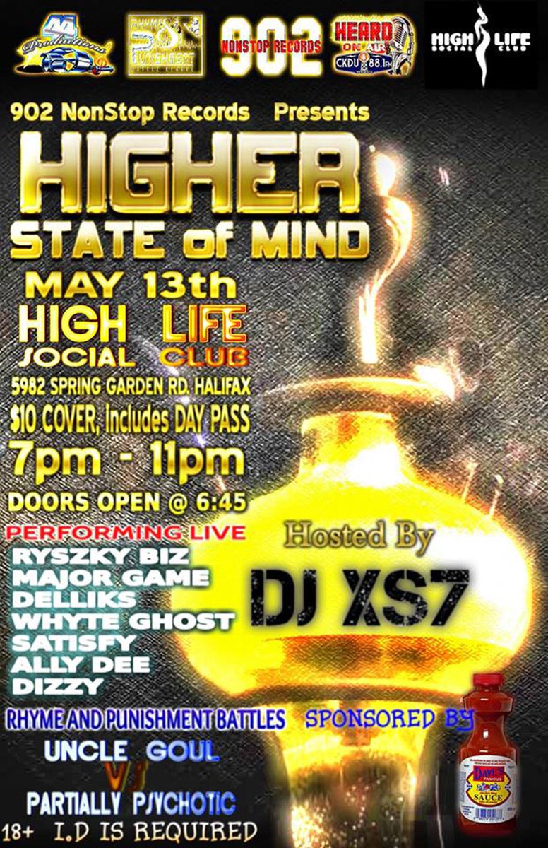 902nonstop's tweet photo. This Saturday May 13th at High Life Social Club (5982 Spring Garden Road)  7-11pm hosted by @DJXS7   #Halifax #novascotia #hiphop https://t.co/QbOvzm7cdo