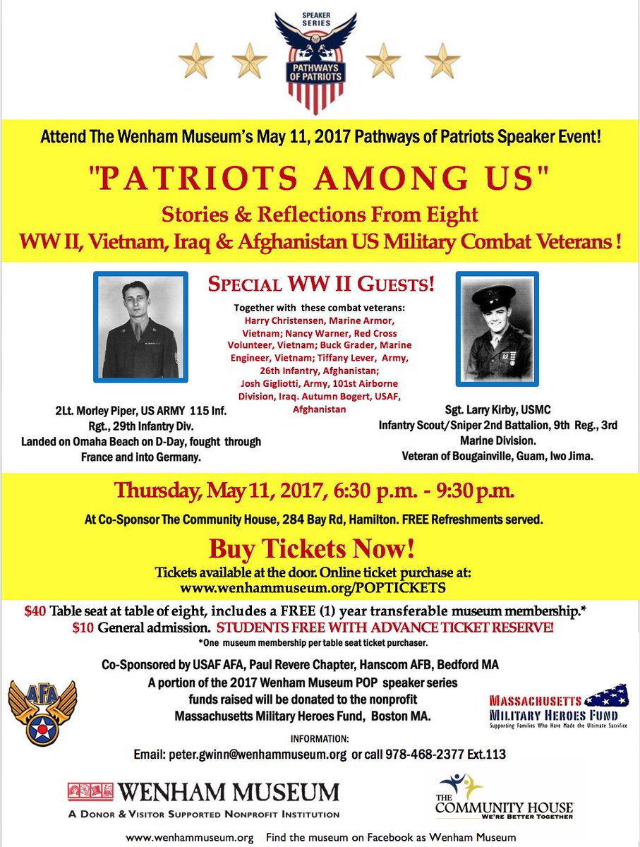 VFWPost1093's tweet photo. #Boston #NorthShore #Veterans - don't miss great  @WenhamMuseum program thursday night - $10 seats and Free refreshments at the door https://t.co/1KdgiAiq4L