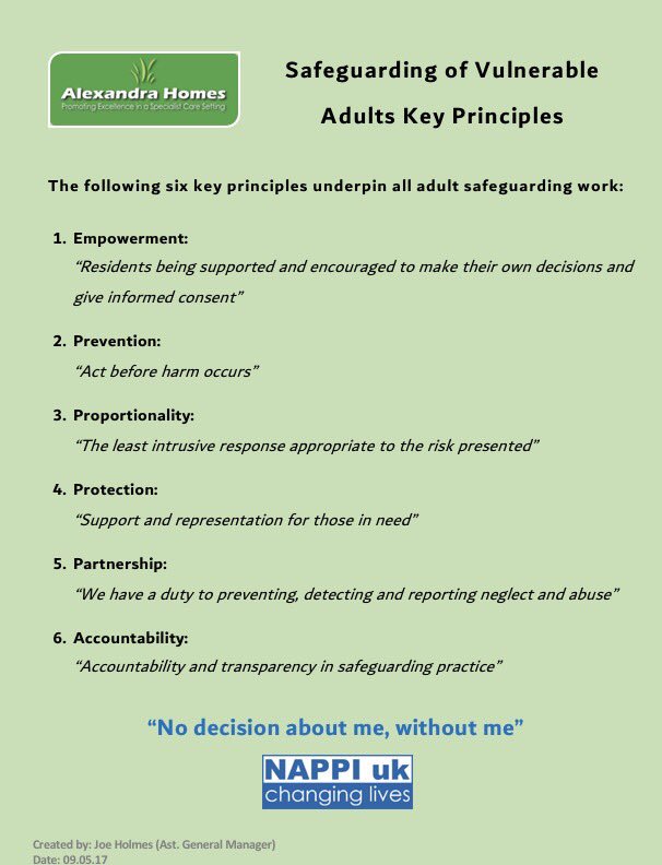 #AdultSafeguarding - Six Key Principles. No decision about me, without me #NAPPIUK