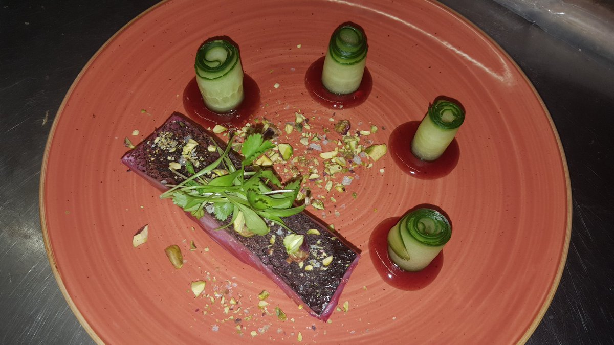chef_dublin's tweet photo. curred salmon...pistachio..cherry sauce..cucumber https://t.co/bsR8zhz7yv