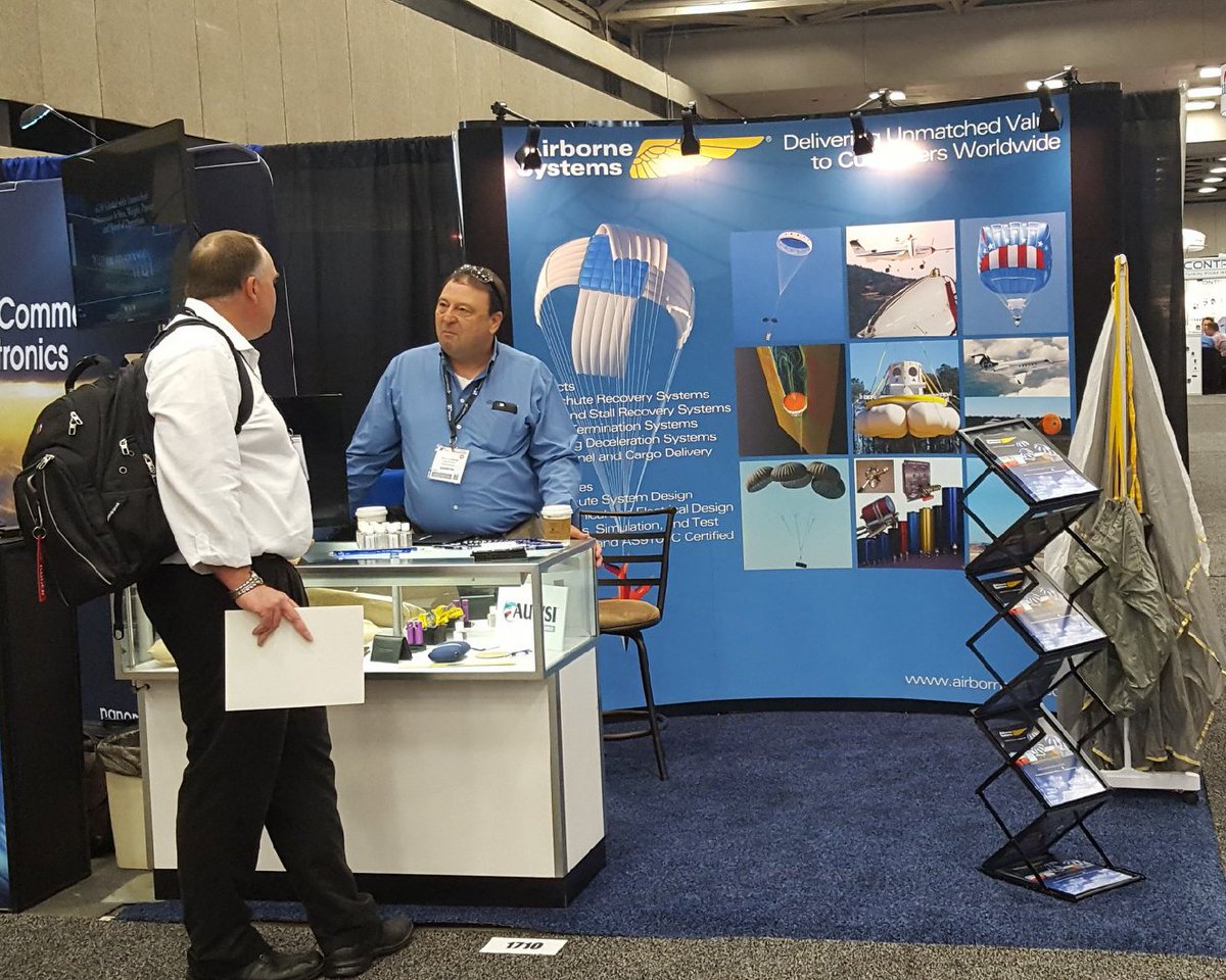 AirborneSysNA's tweet photo. Check us out at AUVSI (Xponential 2017) in Dallas at booth 1710! #airbornesystems #tradeshow #spaceandrecovery #xponential2017 https://t.co/KuJUBAGe8j
