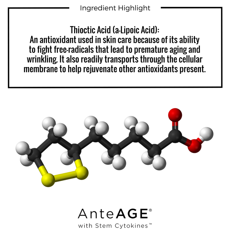 CelleseAnteAGE's tweet photo. Thioctic Acid is used in skin care because of its ability to fight free-radicals that lead to premature aging...
#skincare #ingredients https://t.co/9M8o0hpito
