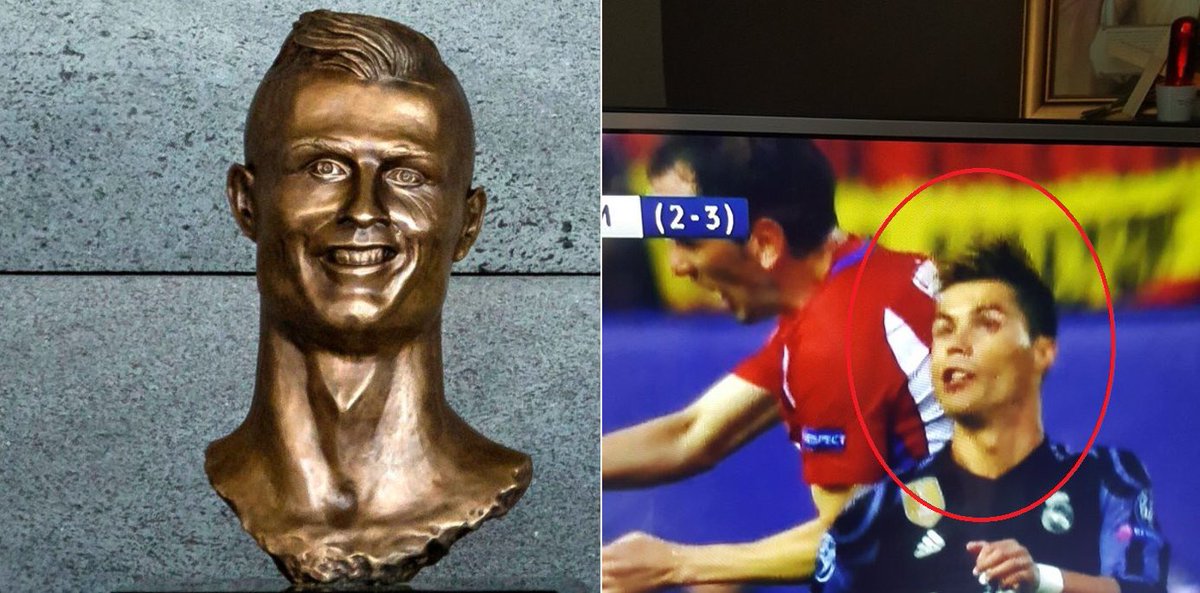 Gran_Maldini's tweet photo. Quién decía que la estatua de Ronaldo no estaba conseguida? #AtletiRealMadrid https://t.co/HpRNBIFzEa