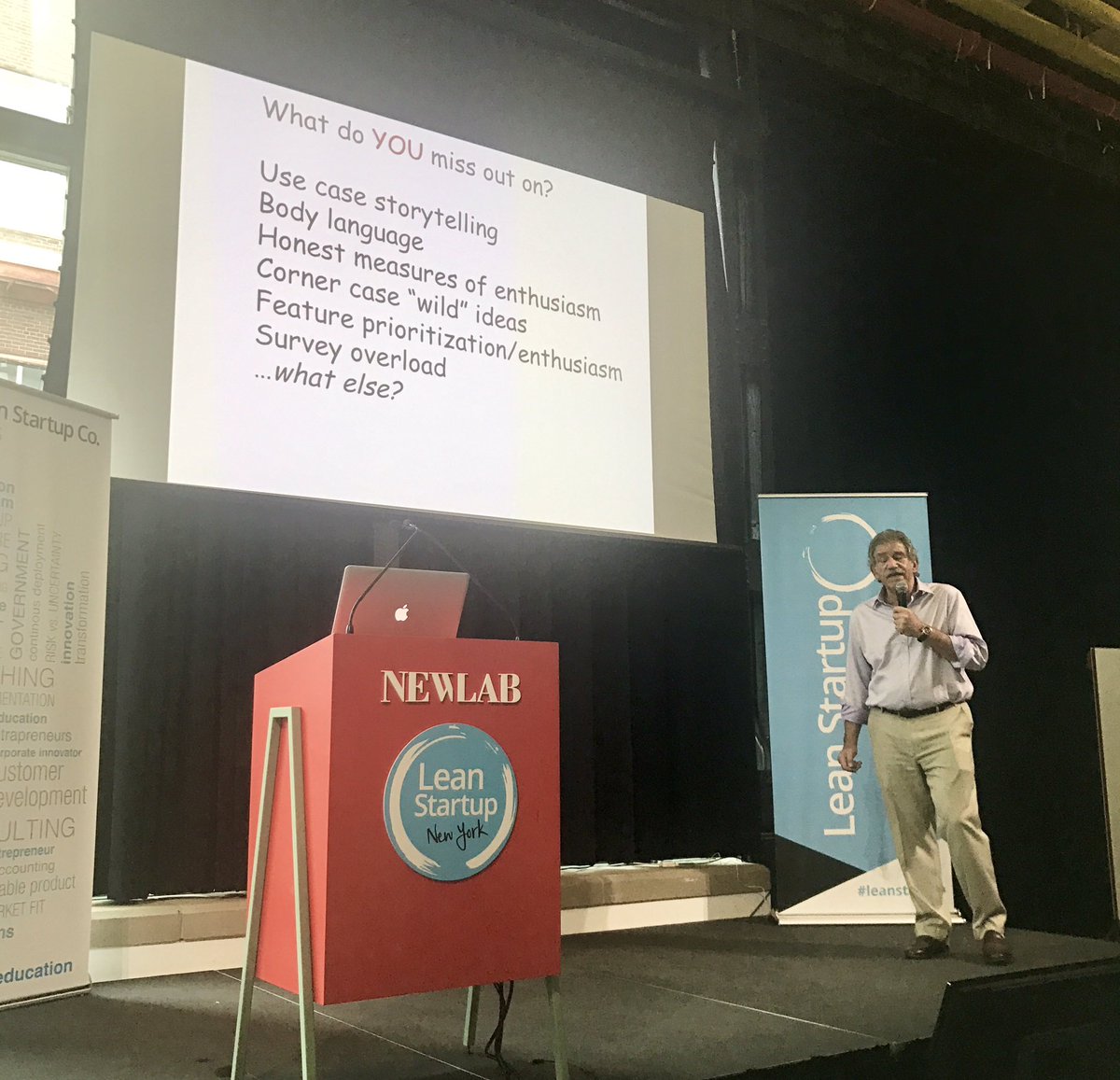 leanstartup's tweet photo. If you aren't talking to customers face to face, you miss storytelling, body language, &amp; corner case wild ideas #leanstartup #leanstartupny https://t.co/Jqjnl8FgW3