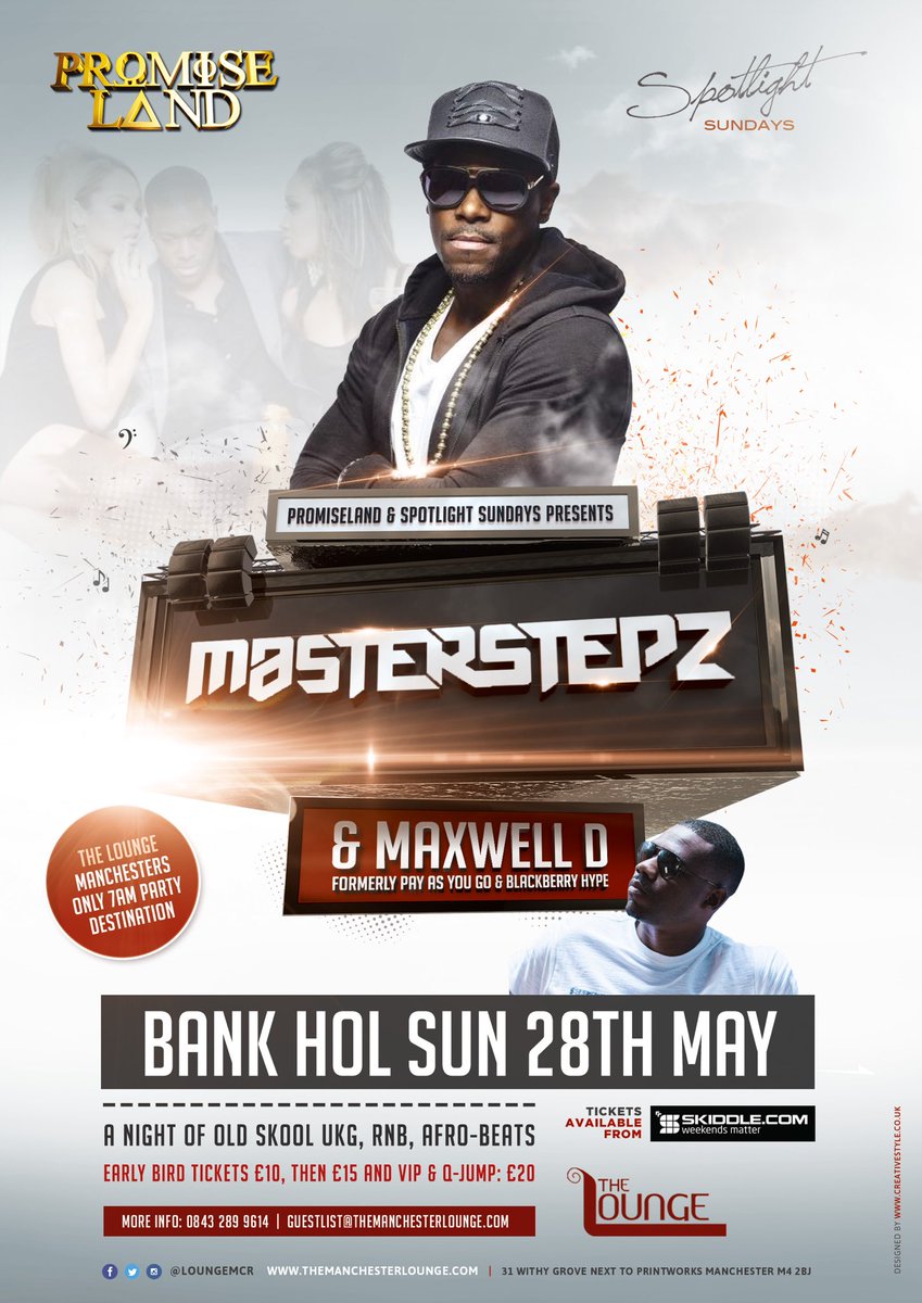 PromiselandUKG's tweet photo. This bank holiday join us @PromiselandUKG with @djmasterstepz @MaxwellD1 @djeddiedown @loungemcr @GogiClothing https://t.co/zKaR4zDhvR