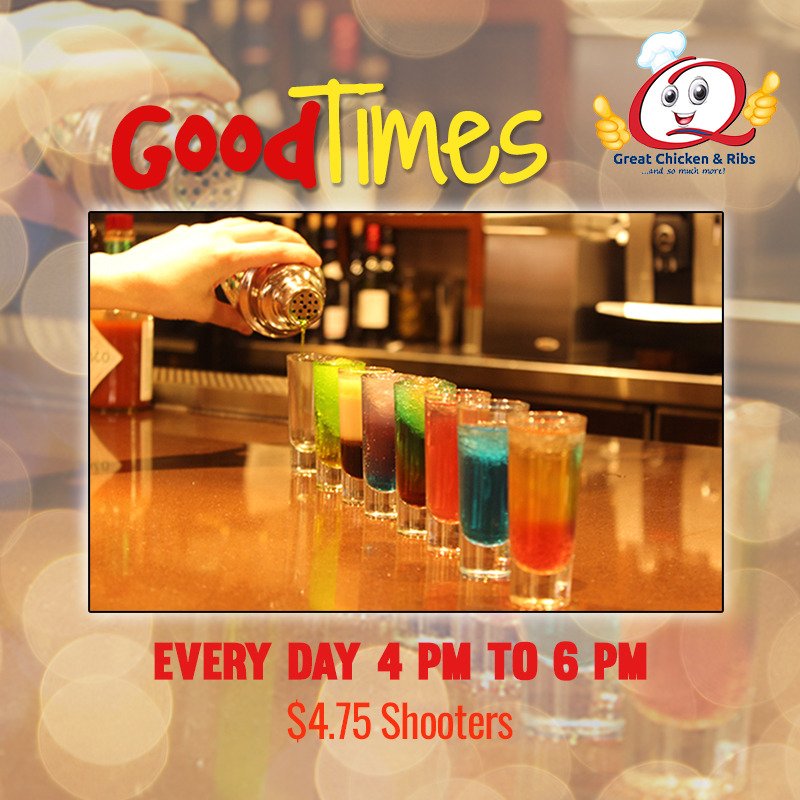 theqbbq's tweet photo. Good Times
Every Day 4 pm to 6 pm
$4.75 Shooters
VIEW GOOD TIMES
https://t.co/p8gM22xpGh
#theqbbq #etobicoke #etobicokerestaurants https://t.co/4oHtATvkjI