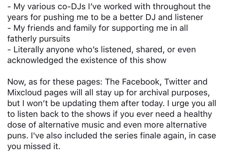 DJDadWUML's tweet photo. https://t.co/sAVwZzXN7s Here's the goodbye we just posted on the FB. Thank you all for a fantastic run. #collegeradio @wumlradio https://t.co/ghHclSyUSf
