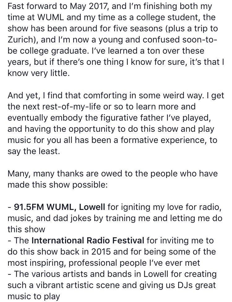 DJDadWUML's tweet photo. https://t.co/sAVwZzXN7s Here's the goodbye we just posted on the FB. Thank you all for a fantastic run. #collegeradio @wumlradio https://t.co/ghHclSyUSf