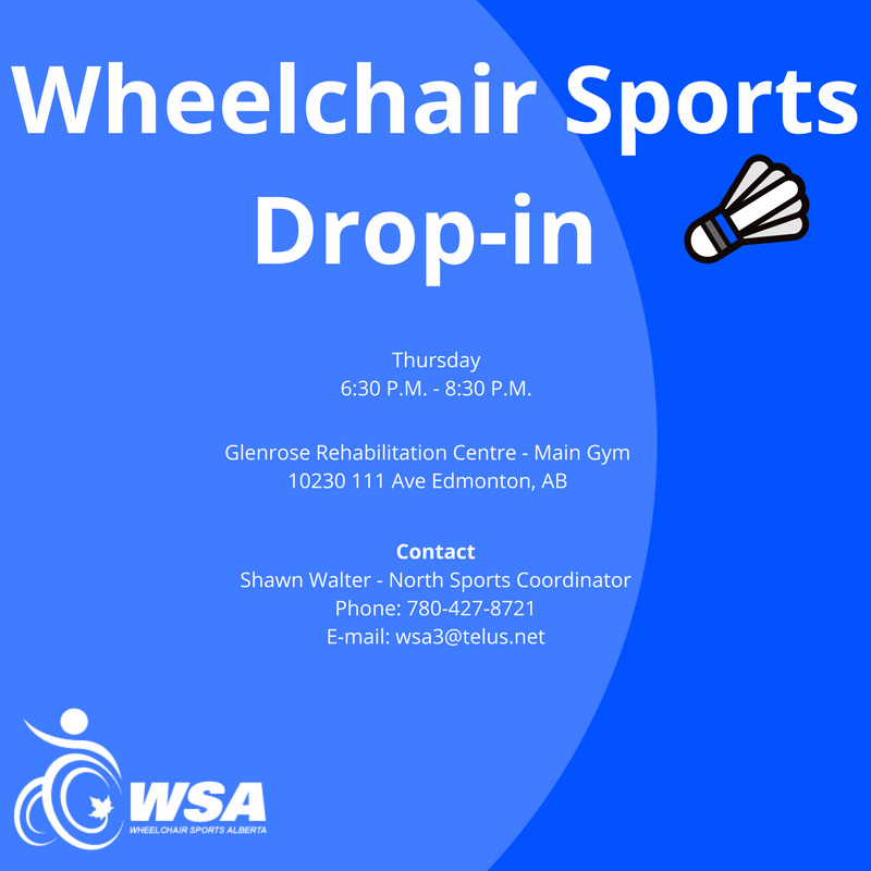 WSA_Alberta's tweet photo. Tomorrow we're playing badminton! Drop-in nights are always free for everyone. #wheelchairsports #badminton #wsa #dropinnight https://t.co/YKkicSPOco