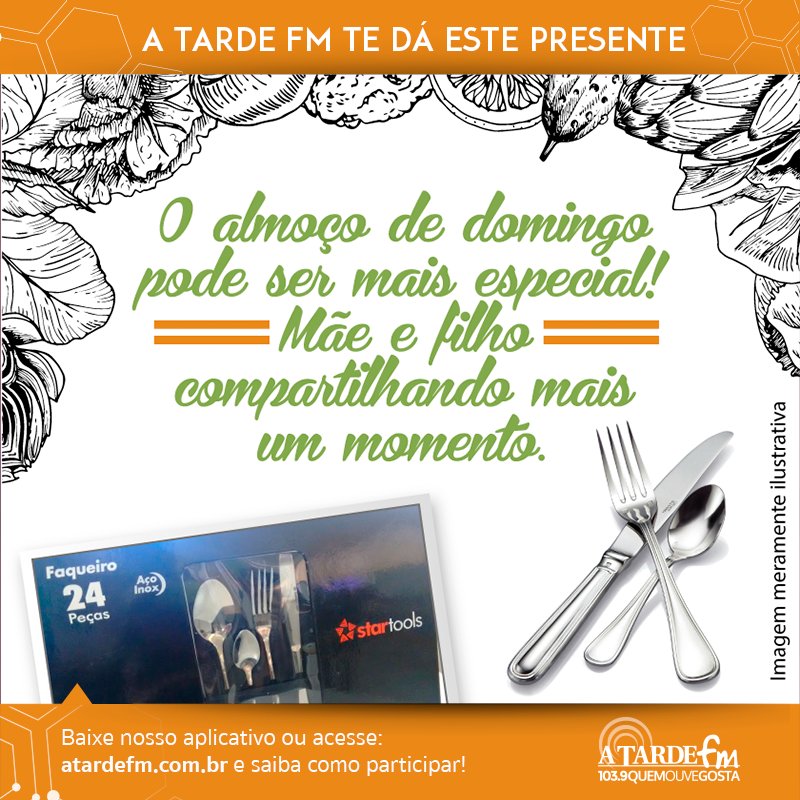 atardefm's tweet photo. Você, ouvinte de Salvador, pode ganhar um lindo #faqueiro inox para presentear sua mãe ou usar em sua casa.
Acesse https://t.co/XEQlRAVV1i https://t.co/HyxOlHNKhg