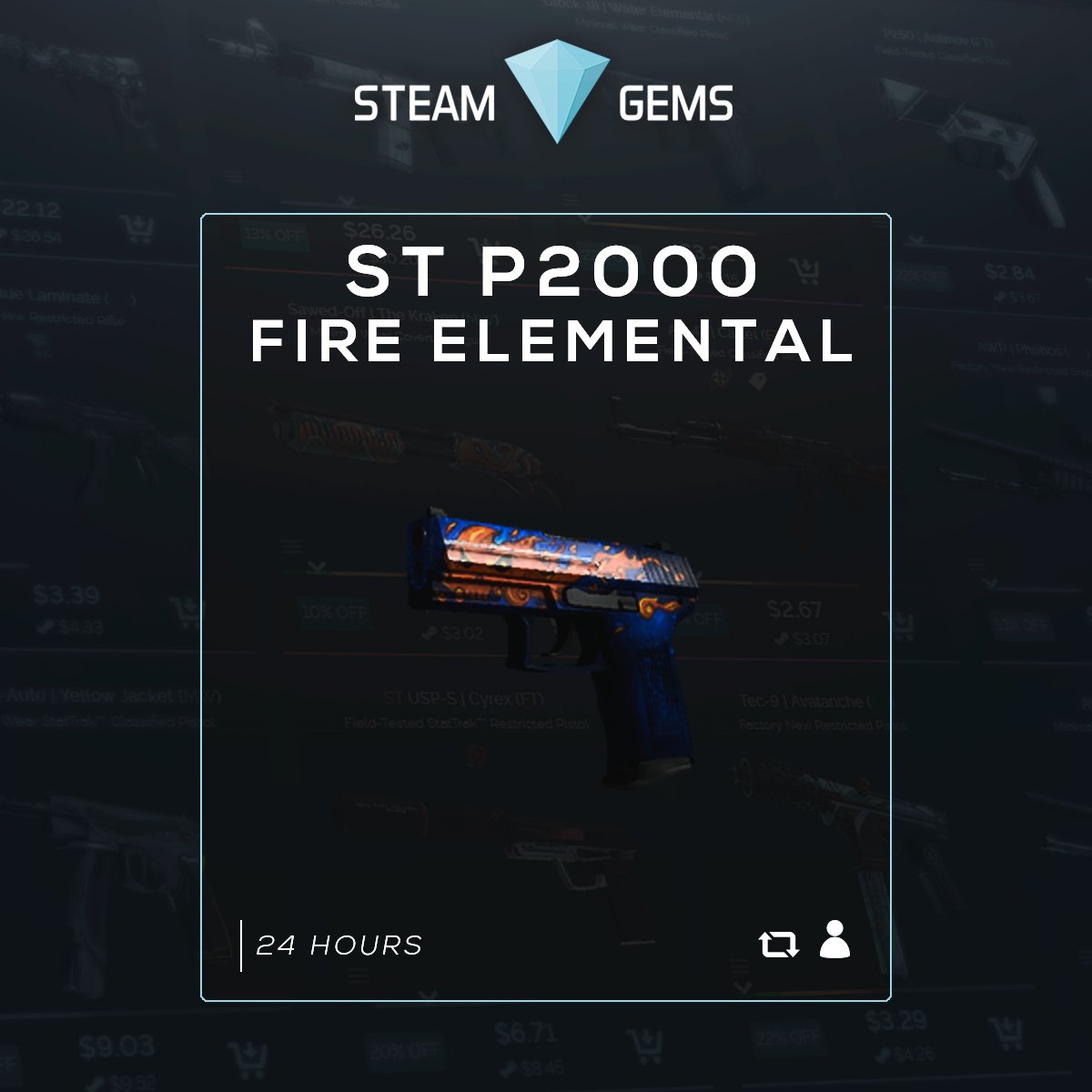 SteamGems's tweet image. 🎁 STATTRAK P2000 FIRE ELEMENTAL

* ReTweet &amp;amp; Follow Us

* VISIT steamgems.com  

* Activate our Notifications

 #CSGO