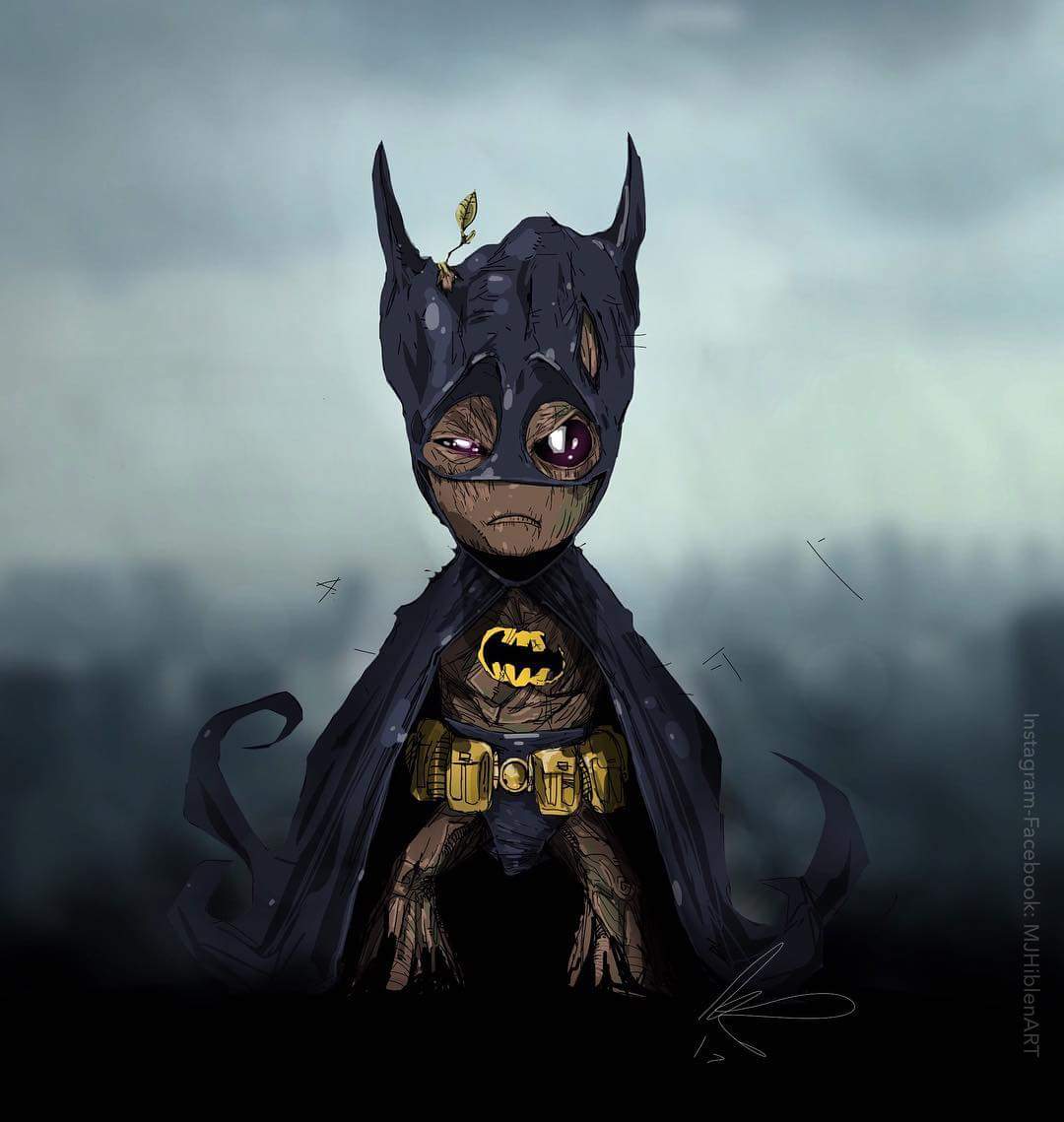 blueeyesbryce's tweet photo. @The1stBAT 
I am Groot

#GotGVol2 
#SpiderGroot
#BatGroot 

Art by #MJHiblen https://t.co/ekP4hwGtJ8
