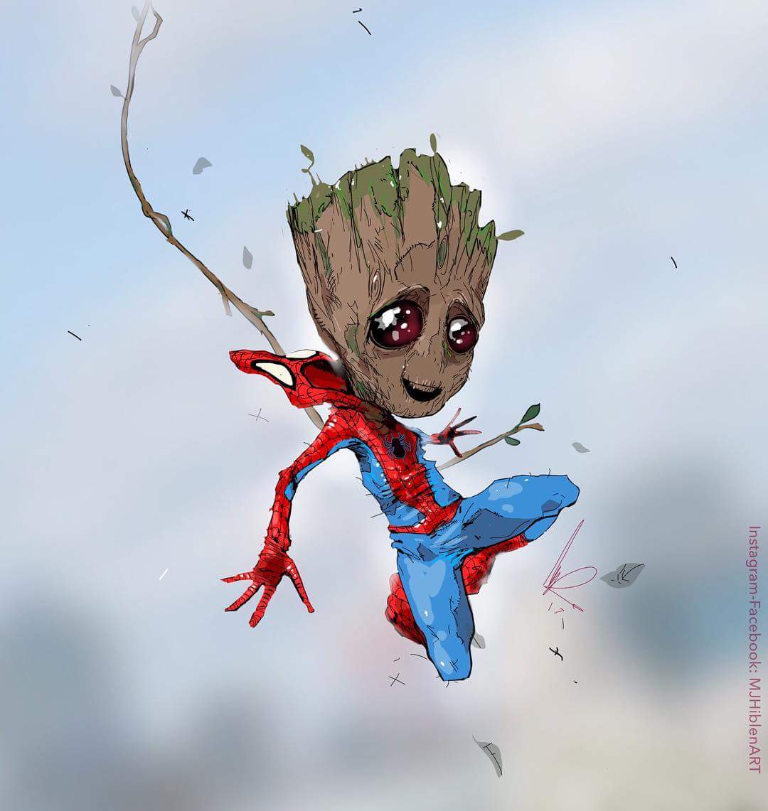 blueeyesbryce's tweet photo. @The1stBAT 
I am Groot

#GotGVol2 
#SpiderGroot
#BatGroot 

Art by #MJHiblen https://t.co/ekP4hwGtJ8