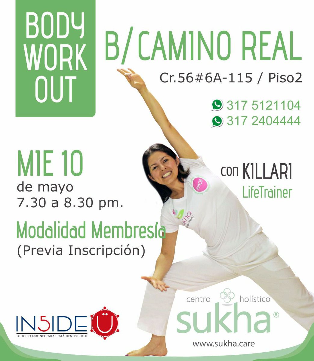 In5ideU's tweet image. ¡HOY! Body work out
Hora: 7.30 pm a 8.30 pm
Lugar: Cr.56#6A-115/Piso2
Inversión: Gratuita ¡CUPOS LIMITADOS!
 317 5121104 - 317 2404444