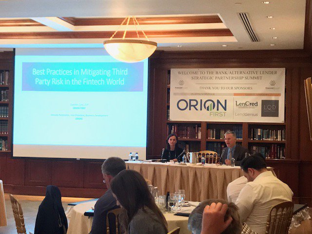 FRAConferences's tweet photo. Mitigating 3rd Party Risk in the Fintech World insights shared by @orionfirst + @Lendio execs at #AltLend Summit https://t.co/AVMzuSmmFN