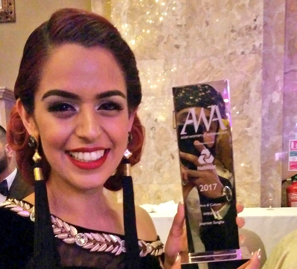 Very proud of <a href="/behindthenetra/">Jaspreet Kaur</a> winning the Arts &amp; Culture award at #AWA2017 <a href="/awaawardsuk/">AWA</a>