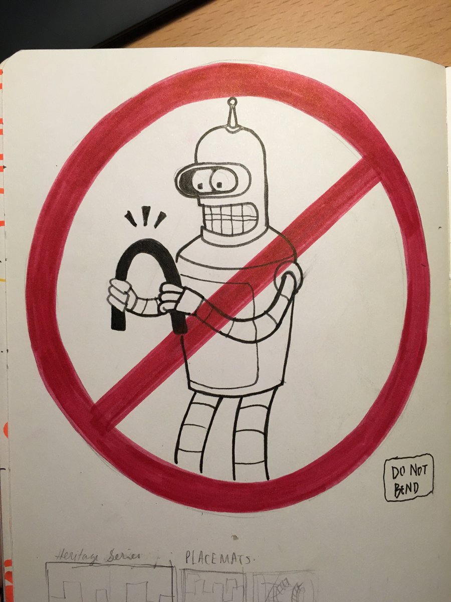 lemermeyer_'s tweet photo. 28/100
I drew this as an idea for a stamp/sticker for when I ship out art in the mail.
#donotbend #futurama #bender #benderrules https://t.co/1kVvhwzs9d