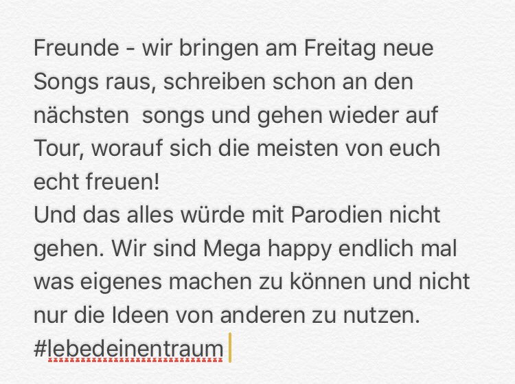 Freunde - hier mal kurz etwas zu den erstaunten und schockierten Kommentaren dazu, dass wir keine Parodien mehr machen! #lebedeinentraum