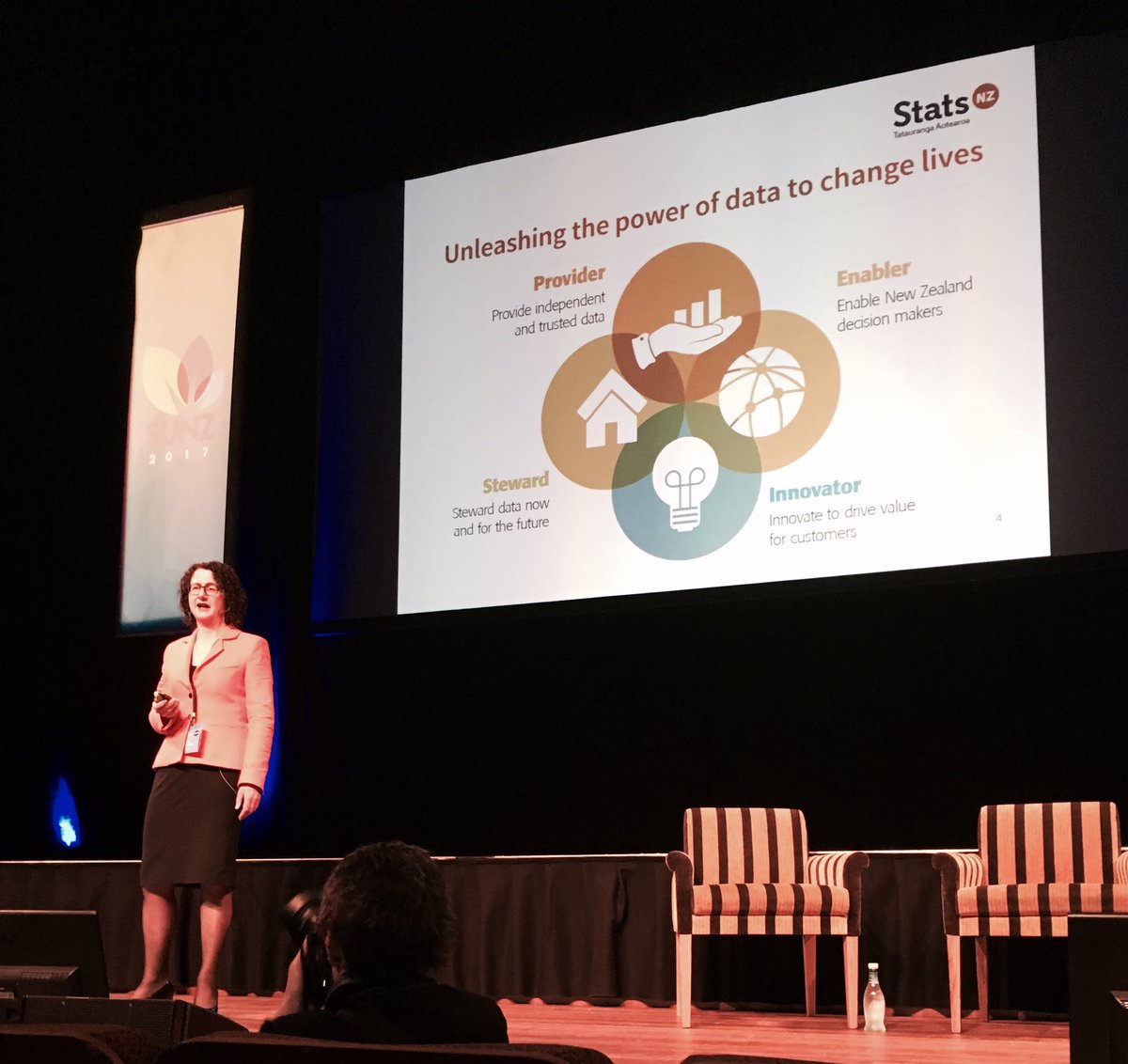 BigKev07's tweet image. #SUNZ #Wellington 2017 - "IDI (Person Centred Integrated Data) is world class" -  Liz MacPherson @GovStatistician new ideas for open access.